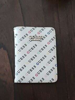 Guess White Passport Cover with Multicolor Logo Print